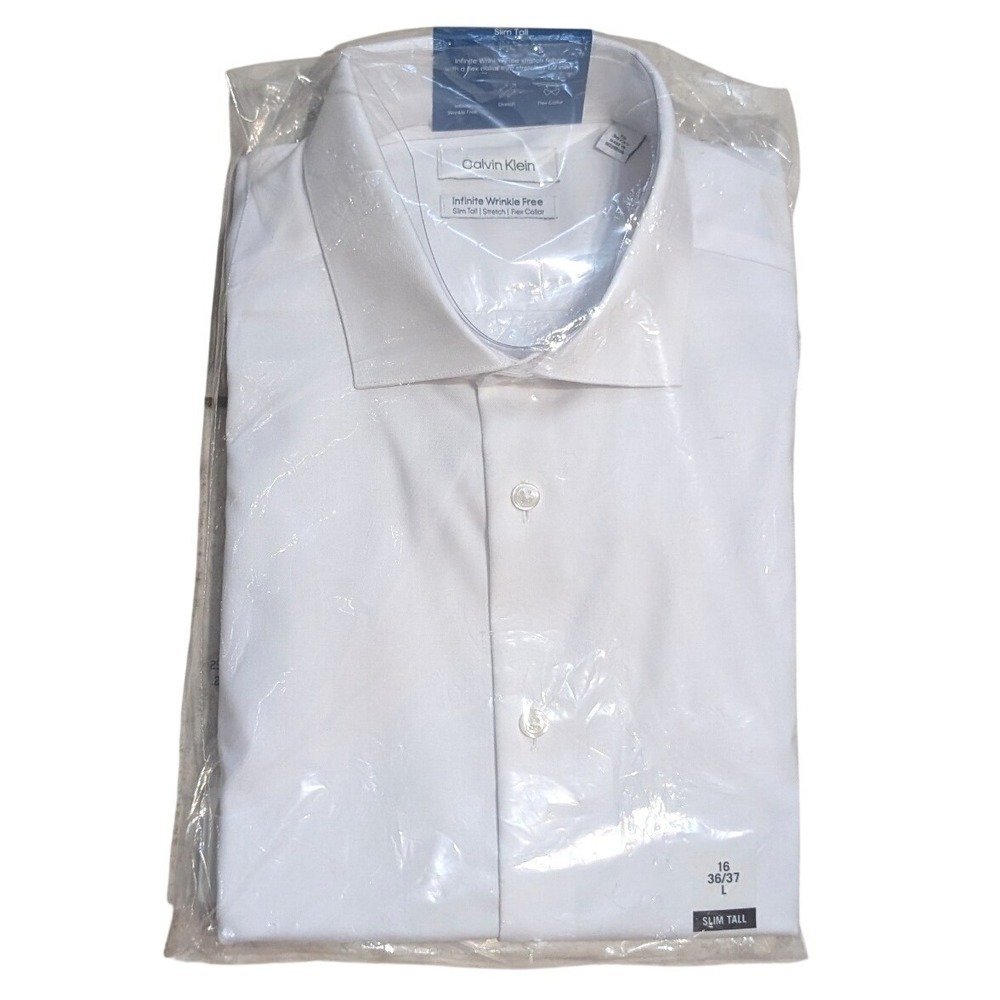 Calvin Klein Infinite Wrinkle Free Slim Tall Dress Shirt White 33AT187 Stretch‎